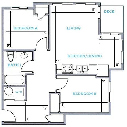 Floor plan 2BR/1BA - A