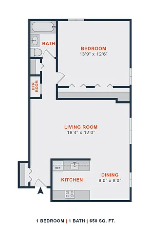 Floor plan 1 Bed | 1 Bath