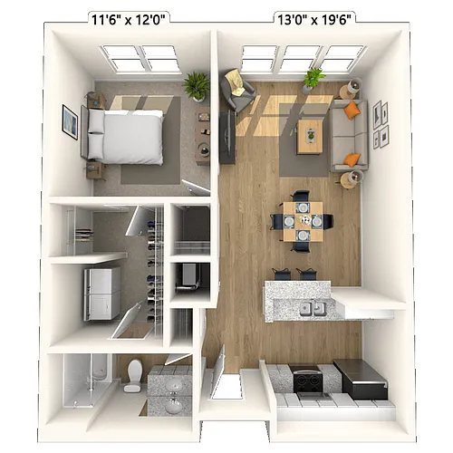 Floor plan Traditional 1x1 618-749 SF