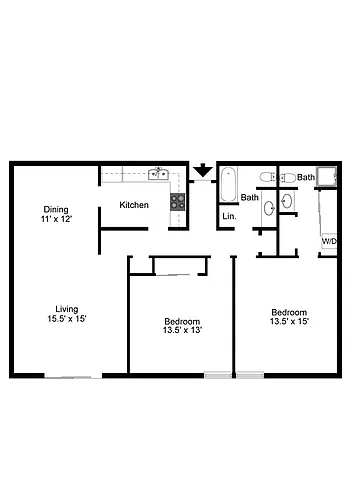 Floor plan 2 Bedroom 2 Bath 1255