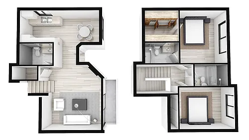 Floor plan Two Bed ~ Two Bath Townhouse