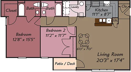 Floor plan 2 Bedroom 2 Bath