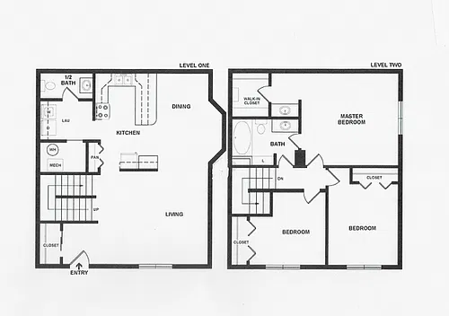 Floor plan Three Bedroom Townhouse/2 Bath