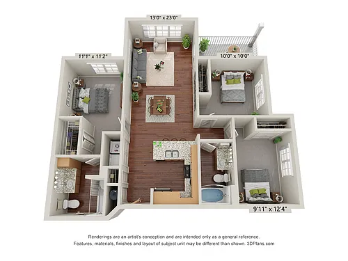 Floor plan Three Bedroom - C