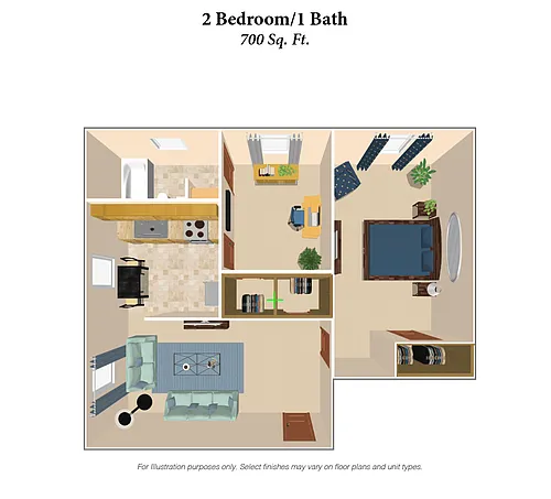 Floor plan 2 Bedroom, 1 Bath - Sleepy Hollow 700SqFt