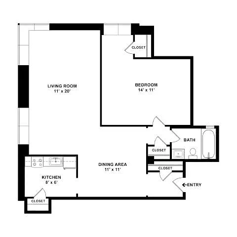 Floor plan 1 BDRM - A1A