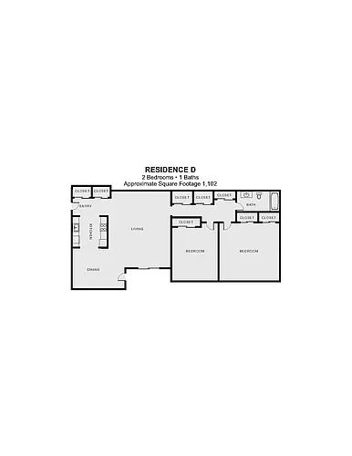 Floor plan 2 Bedroom, 1 Bath Residence