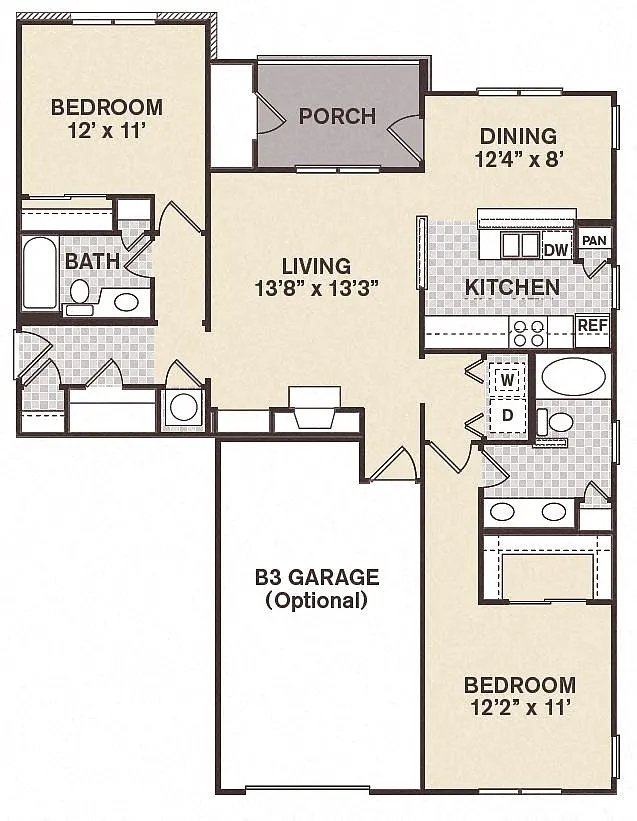 Floor plan 2B2B Nobhill - Renovated