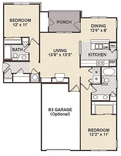 Floor plan 2B2B Nobhill - Renovated
