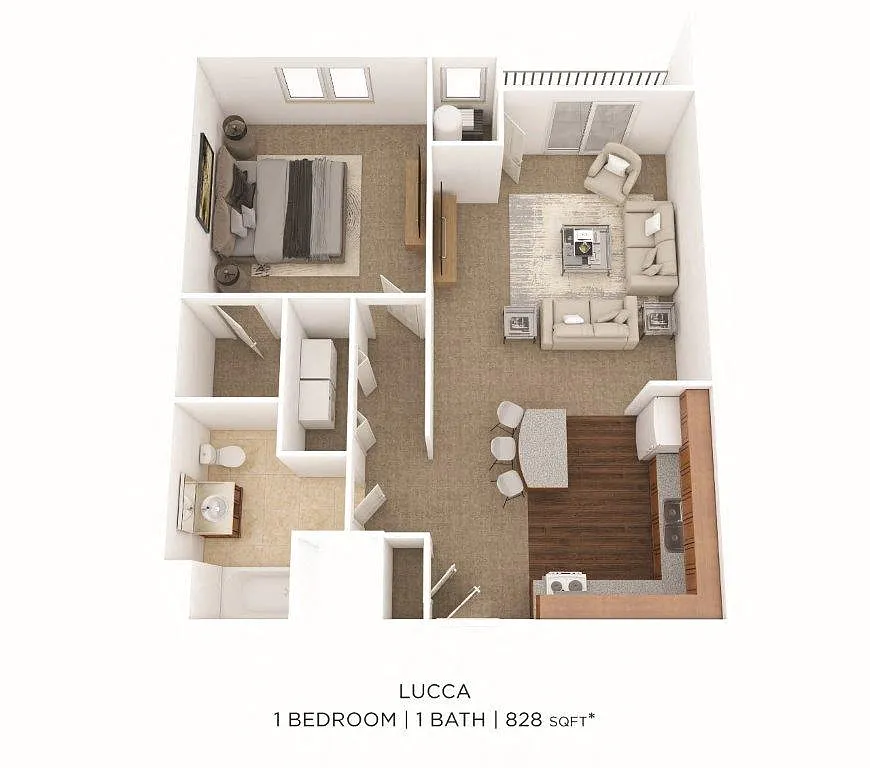 Floor plan One Bedroom- 828 sqft