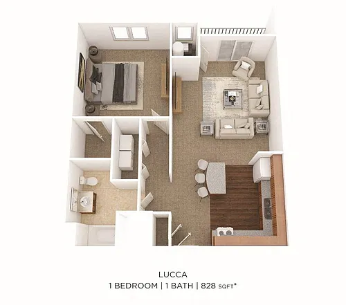 Floor plan One Bedroom- 828 sqft