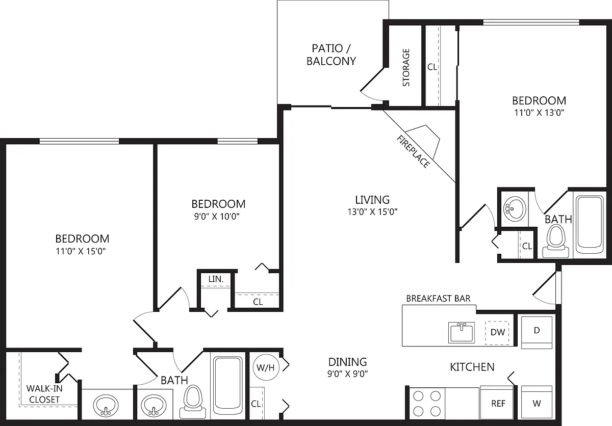 Floor plan 3 Bed/2 Bath-C1