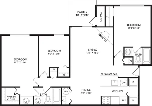 Floor plan 3 Bed/2 Bath-C1