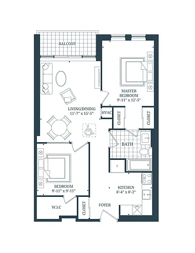 Floor plan 2 Bedroom 2 Bed 1 Bath 10
