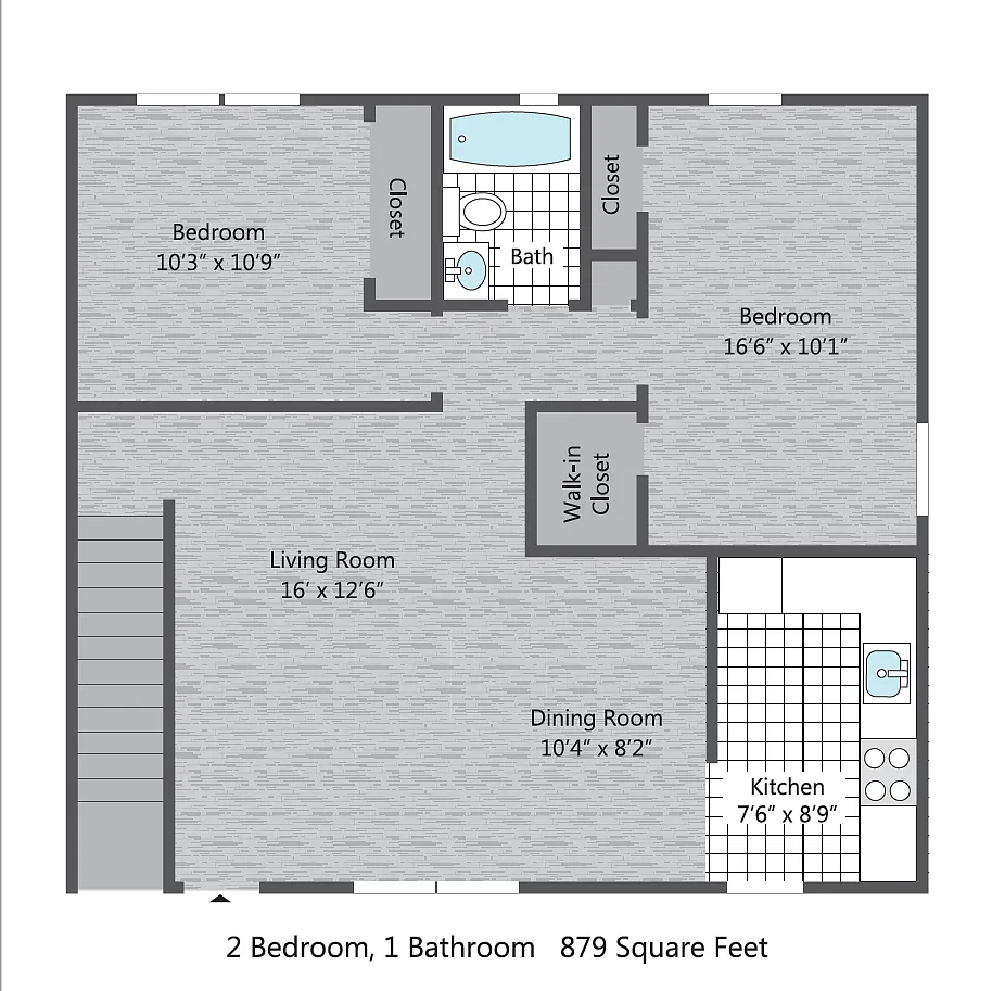 Floor plan 2 BR/ small - 879 SF