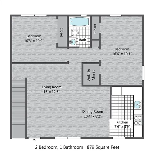 Floor plan 2 BR/ small - 879 SF