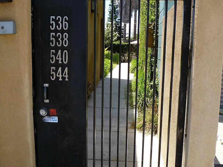 Locked entry gate to building and courtyard