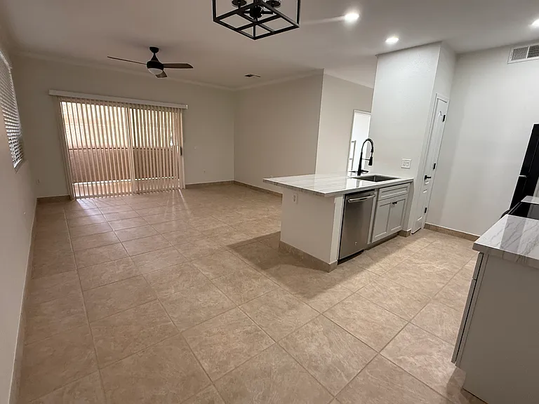 Living area with tiled floors