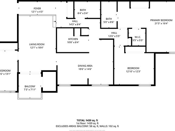 Floor Plan - 1447 Square Feet. Separate Kitchen and Formal Dining Areas + Living Room - and 3 Bedrooms!