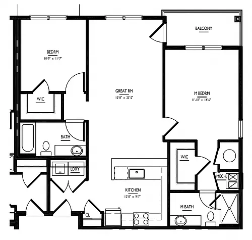 Floor plan 2 Bed/2 Bath-2B-B Phase II