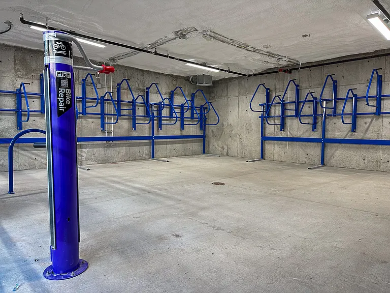 Liberty Duet Apartments, Salt Lake City, Utah; bike storage area, repair station