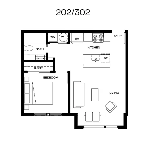 Floor plan Unit 202 - One Bedroom