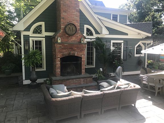 Back patio with fireplace