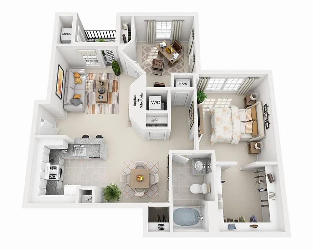 Floor plan One Bedroom with Den A1BD