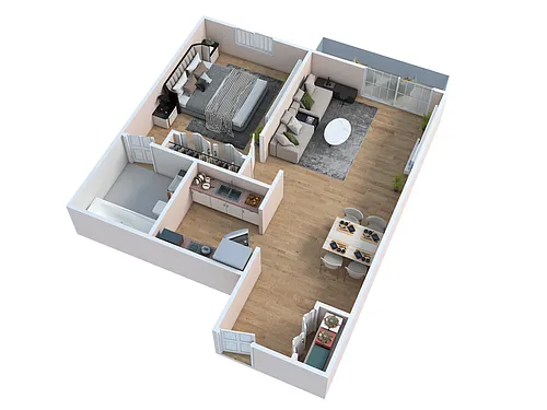 Floor plan The Cedar - One Bedroom Corner