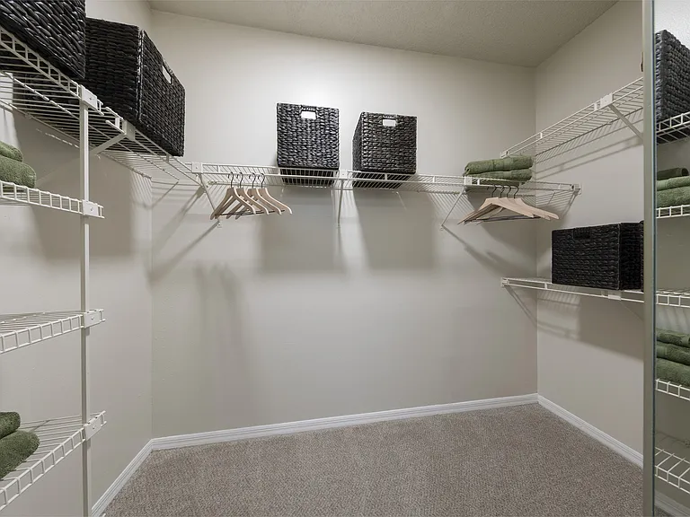 Spacious walk-in closet with shelving
