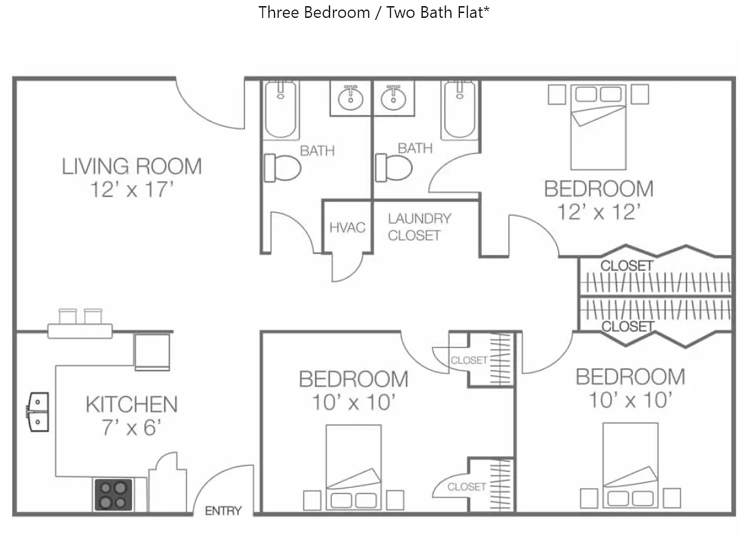 Floor plan 3 BED 2 BATH FLAT