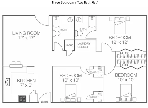 Floor plan 3BD 2BA FLAT