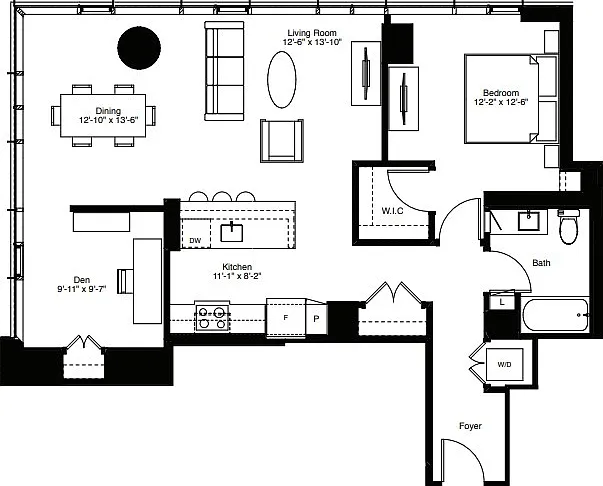 One Bedroom Den A+D2 - 1083 Sq. Ft. - Residences 5311-5511 One Bedroom Den A+D2 - 1083 Sq. Ft. - Residences 5311-5511