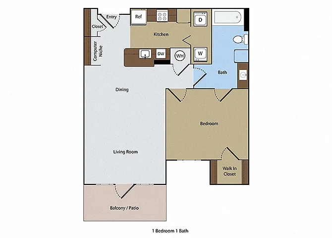 Floor plan Pinehurst 1 BR 1 BA