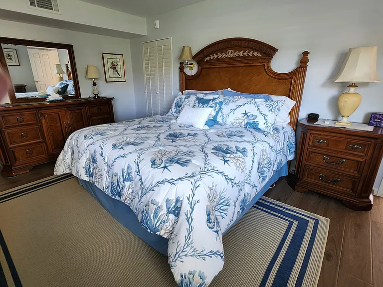 Comfy king size master bed.