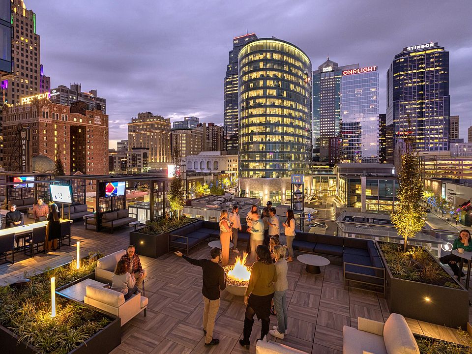 Fire pits on Three Lights Luxury Apartments Amenity Deck