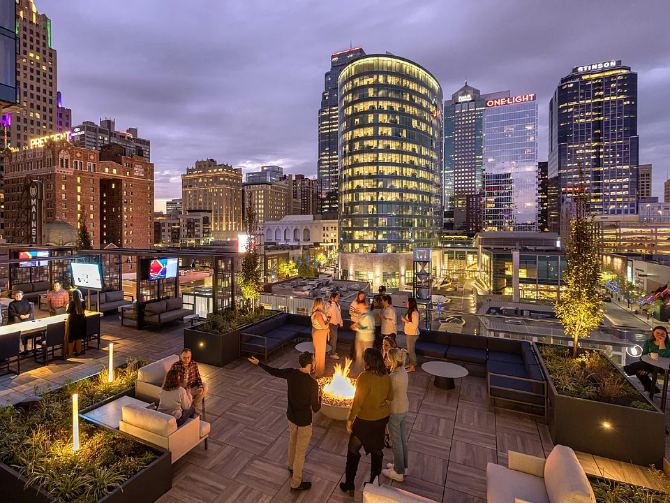 Fire pits on Three Lights Luxury Apartments Amenity Deck