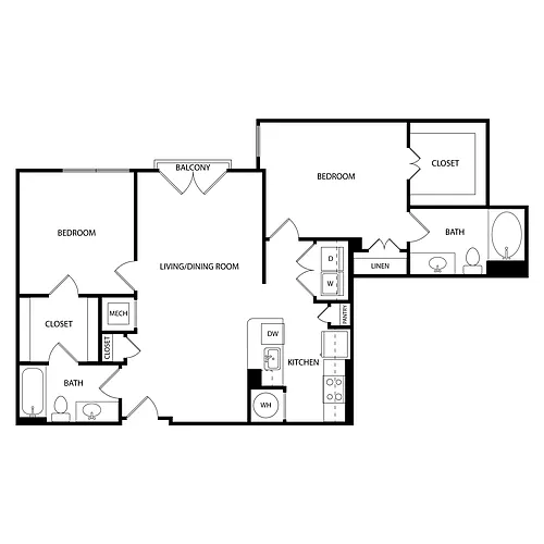 Floor plan 2 Bedroom, 2 Bath 1063 SF KD1.1