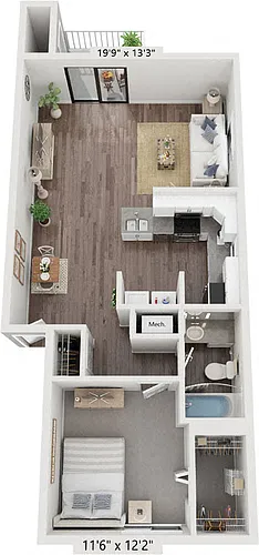 Floor plan One Bedroom End Renovated