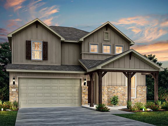 The Lochridge, a two-story home with 2-car garage, shown as Home Exterior E