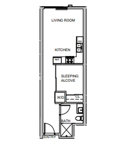 Floor plan Urban 1 bedroom - Hollywood views