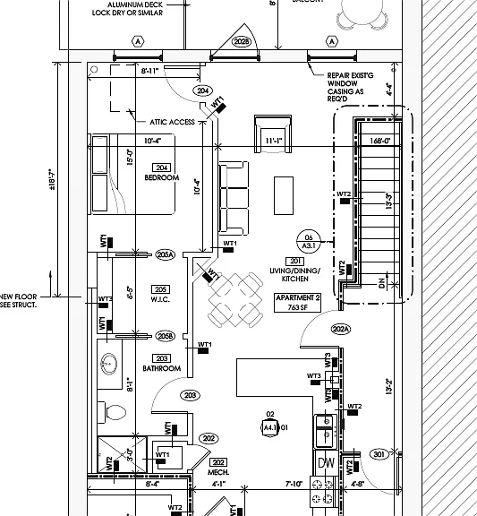 Unit layout with large 17' x 8' outdoor patio