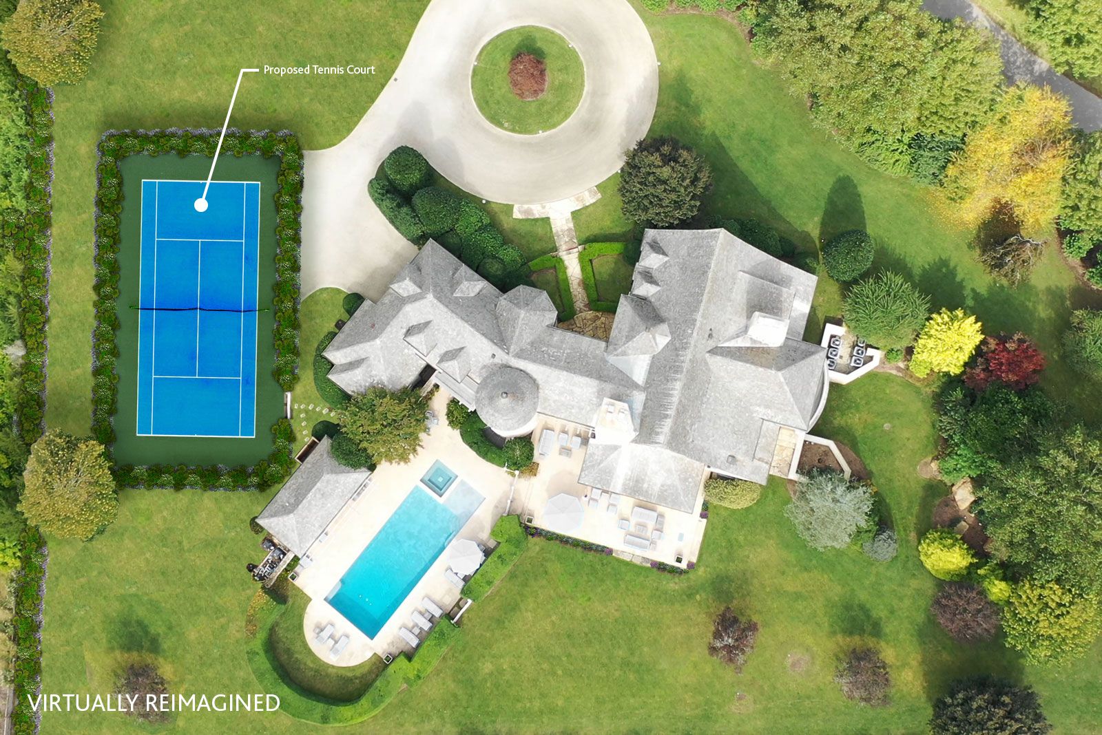 Aerial shot of 6 Dannielles Way, Bridgehampton, NY (virtually re-imagined)