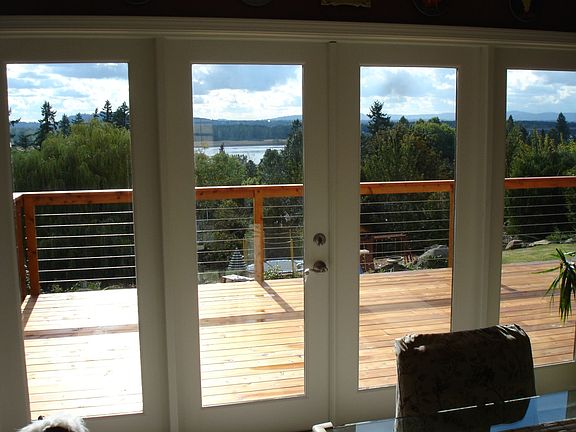 formal dining with french doors / view