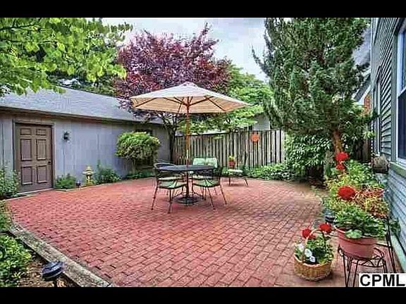 courtyard and detached garage