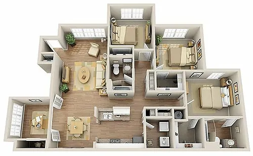 Floor plan C2 - Three Bedroom, Two Bathroom