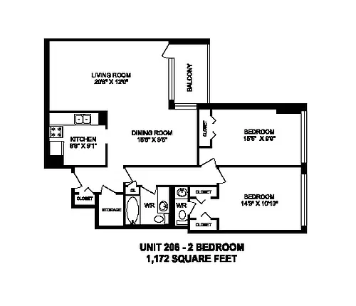 Floor plan 2 Bed 1.5 Bath F