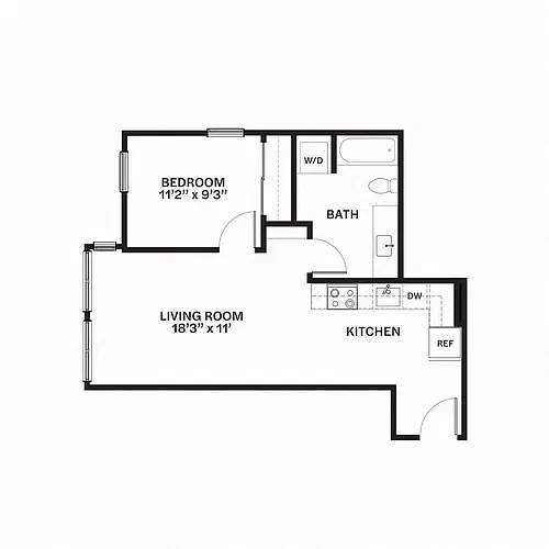 Floor plan Traditional One Bedroom C18
