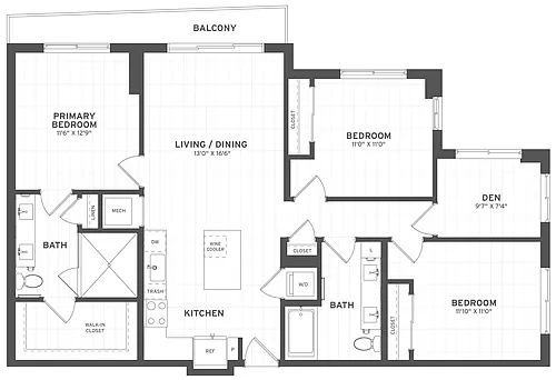 Floor plan 3 Bed/2 Bath Den-C1