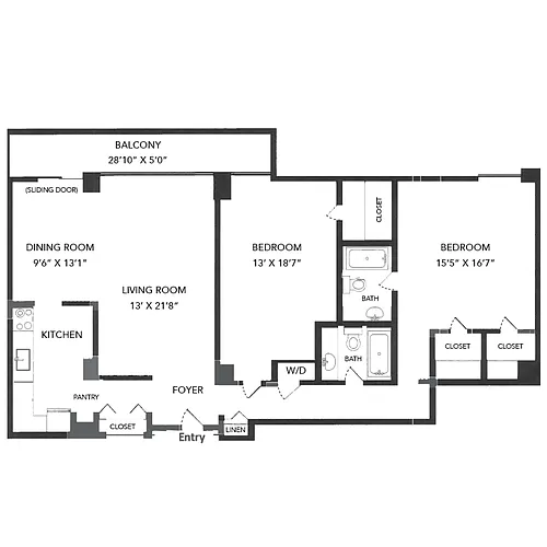 Floor plan 2 Bed, 2 Bath 1,473 SF 22B